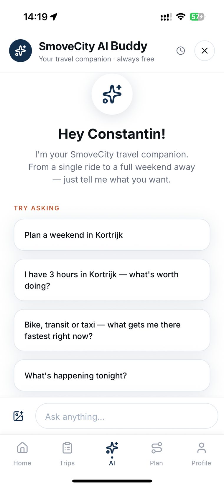Asking the SMOVECITY AI buddy what is happening tonight in your city