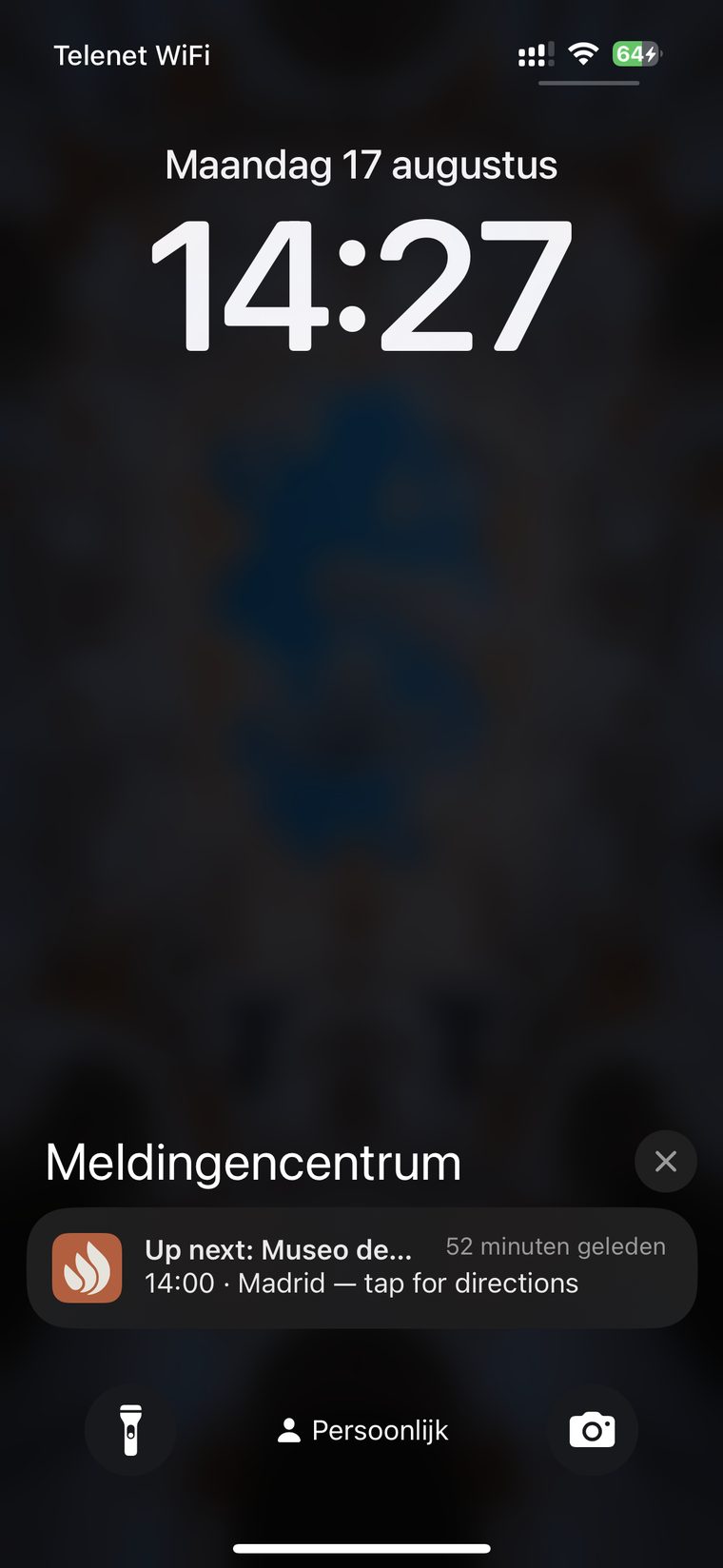 A lock screen notification telling the traveller what is next and offering directions