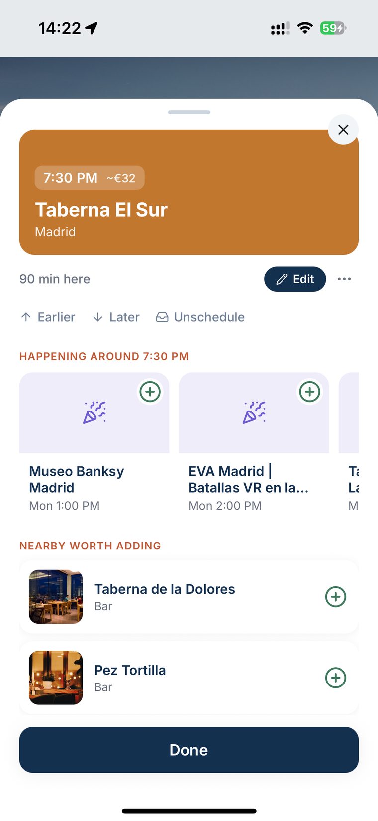 Events and venues happening near the traveller right now