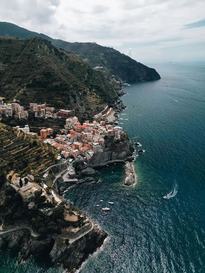 A coastal village seen from above