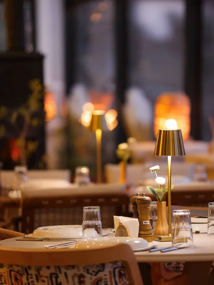 A candlelit restaurant table