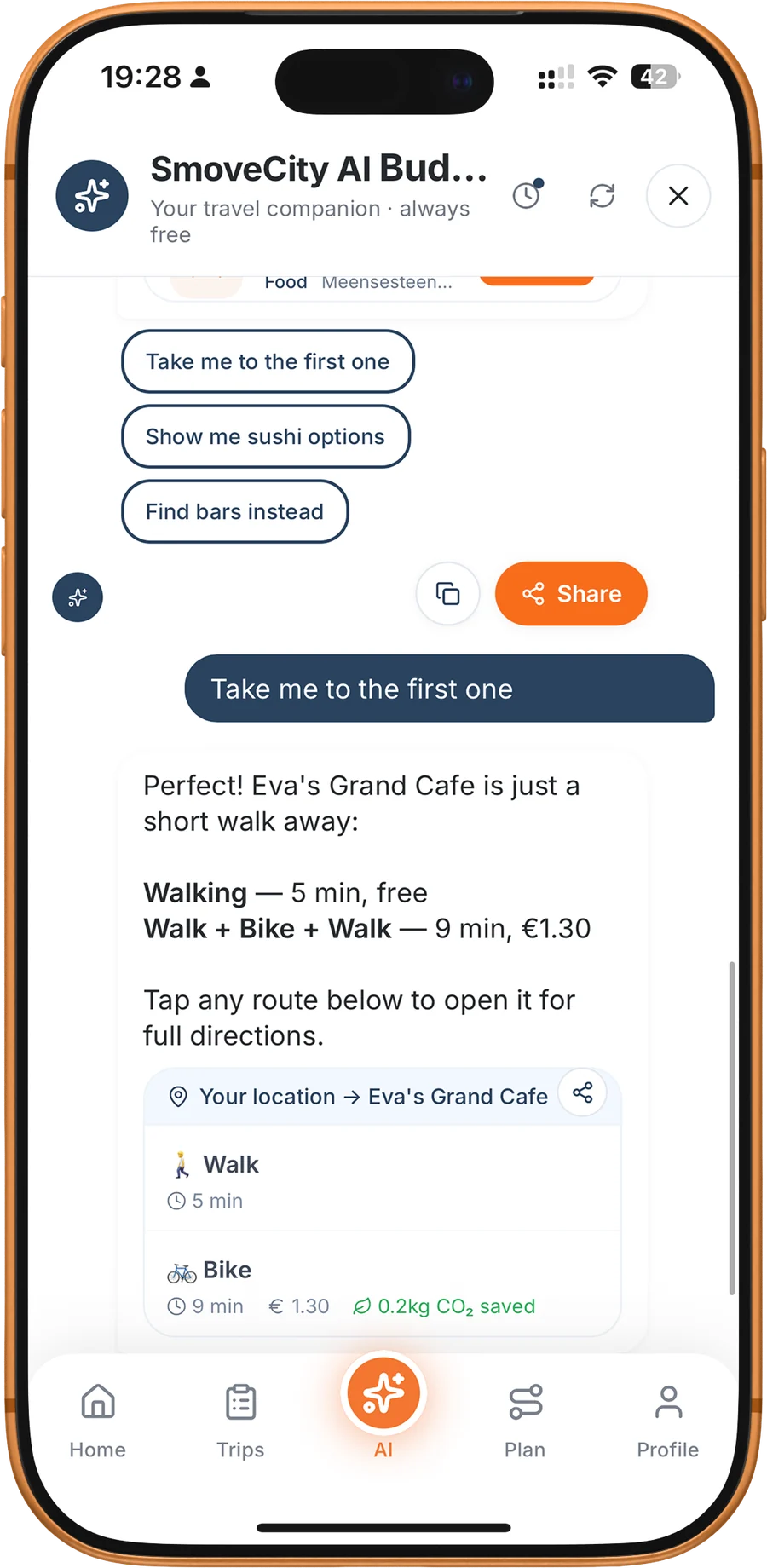 Take me to the first one: the walking route to Eva’s Grand Cafe