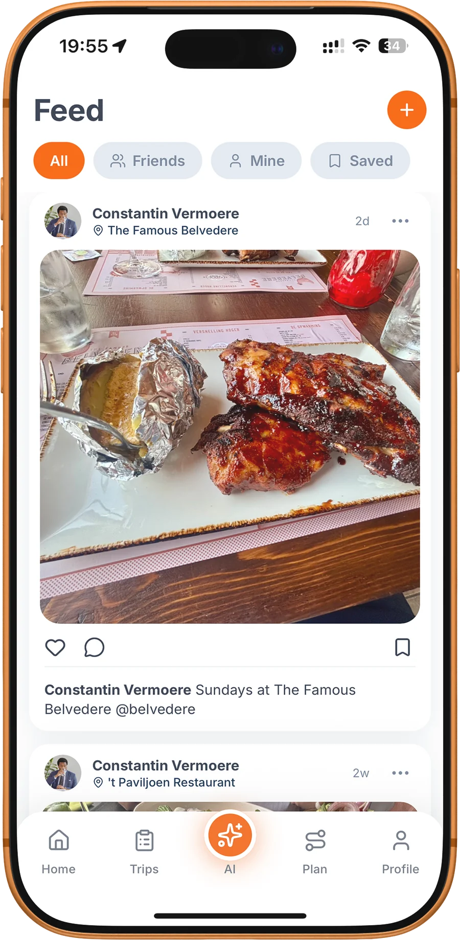 De feed: een post van een creator vanuit The Famous Belvedere