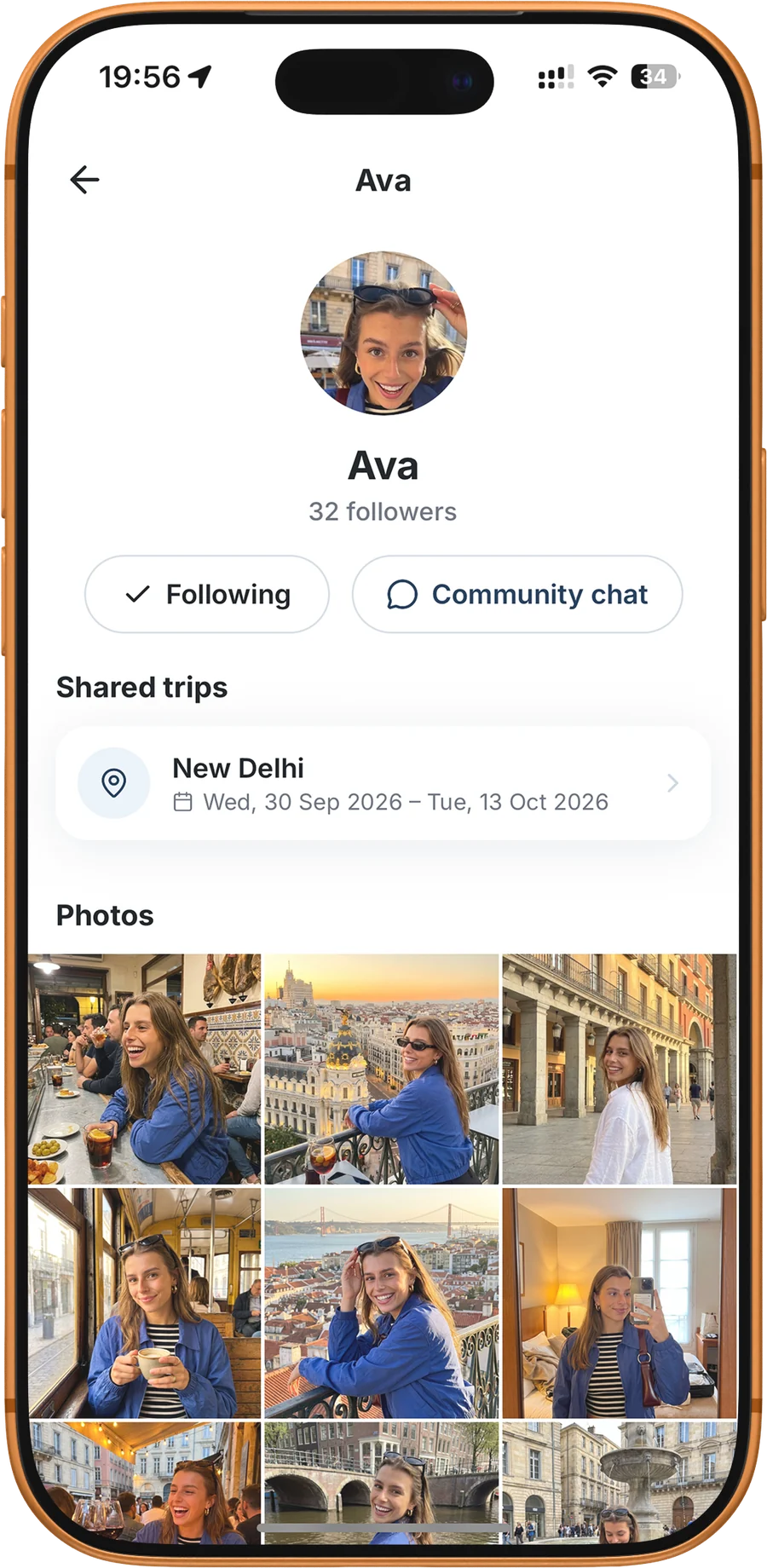 Een creatorprofiel in de app: volgers, gedeelde reizen en foto’s