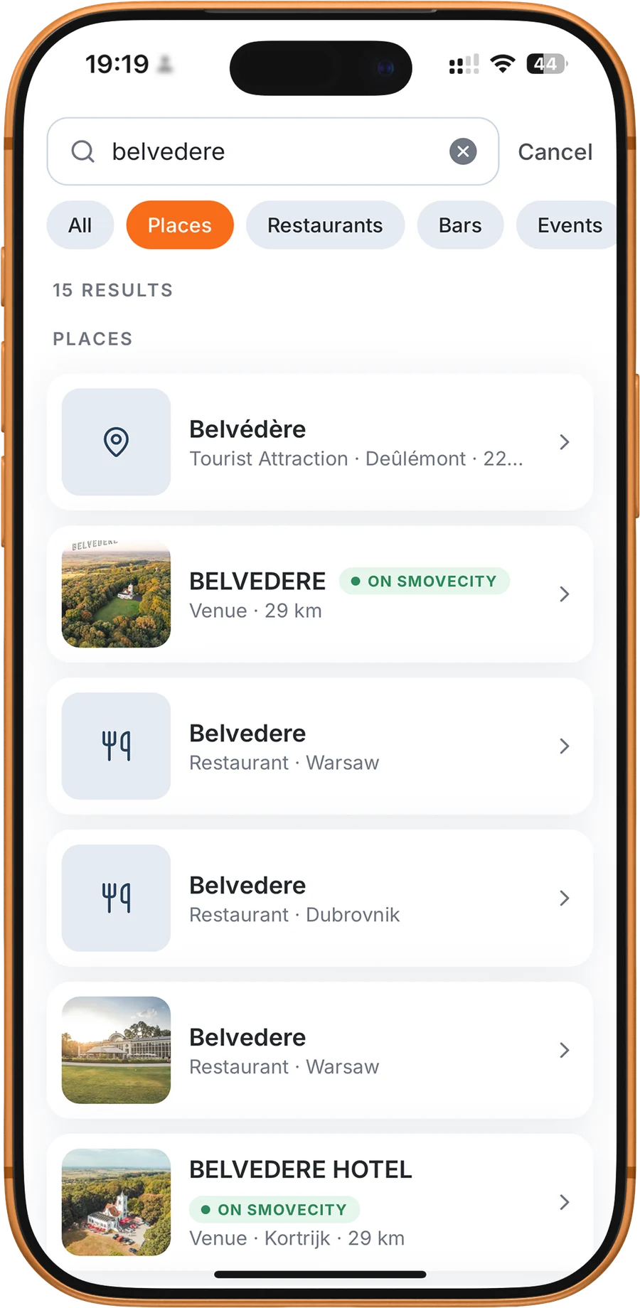 Search results with the On SMOVECITY badge