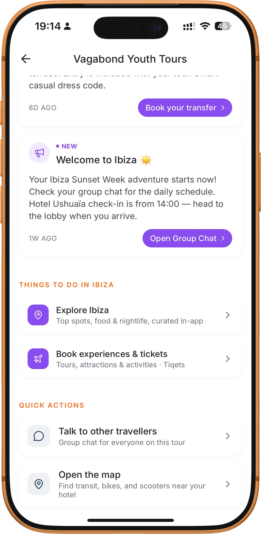 Things to do in Ibiza and quick actions in the tour hub