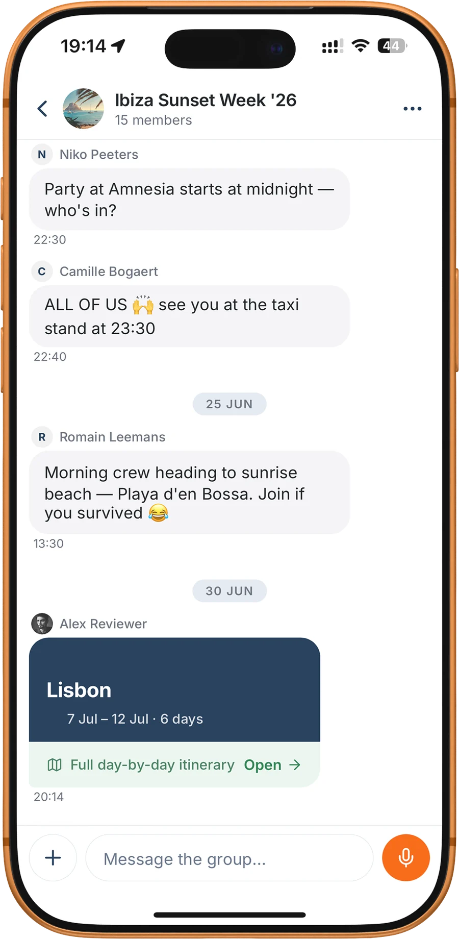 The Ibiza Sunset Week group chat