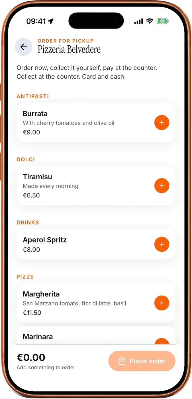 Un pedido de restaurante para recoger en la app