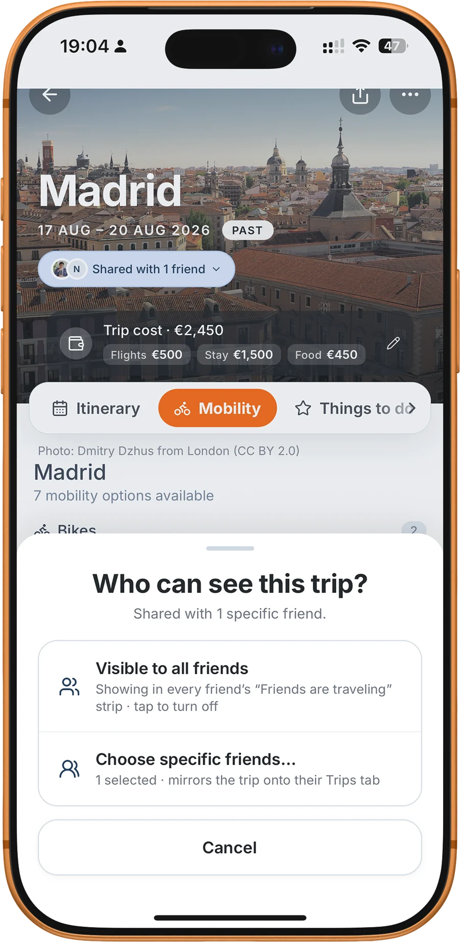 Who can see this trip: all friends or specific friends