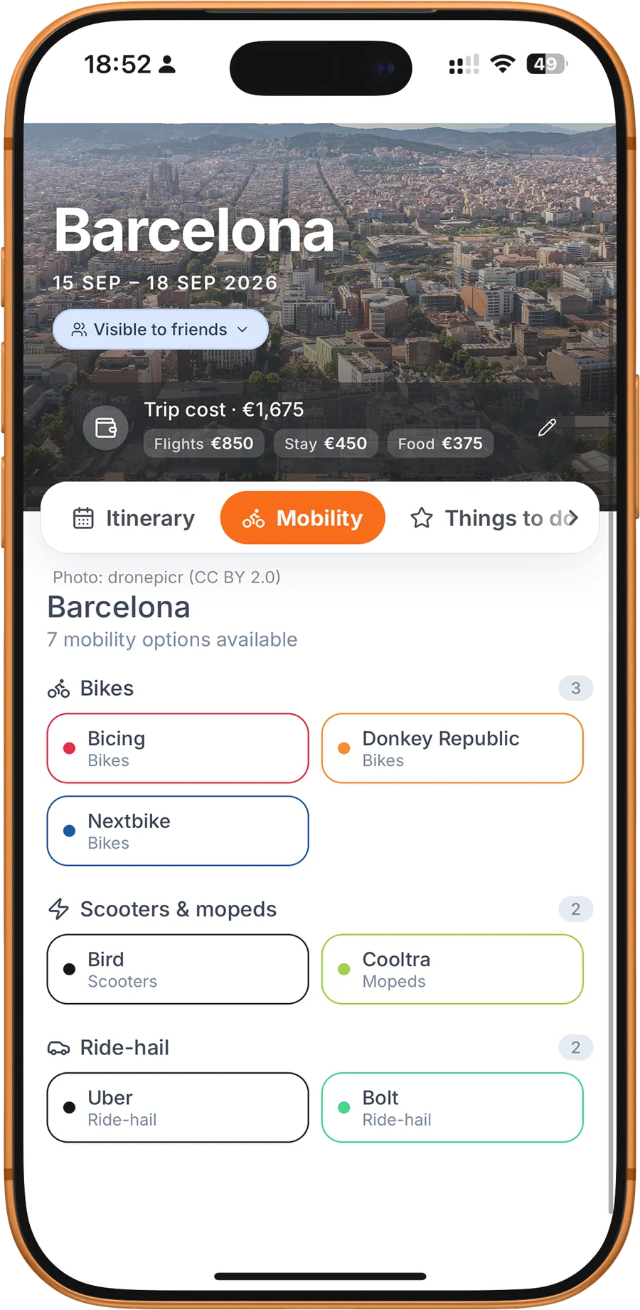 Mobility options in Barcelona: bikes, scooters, ride-hail