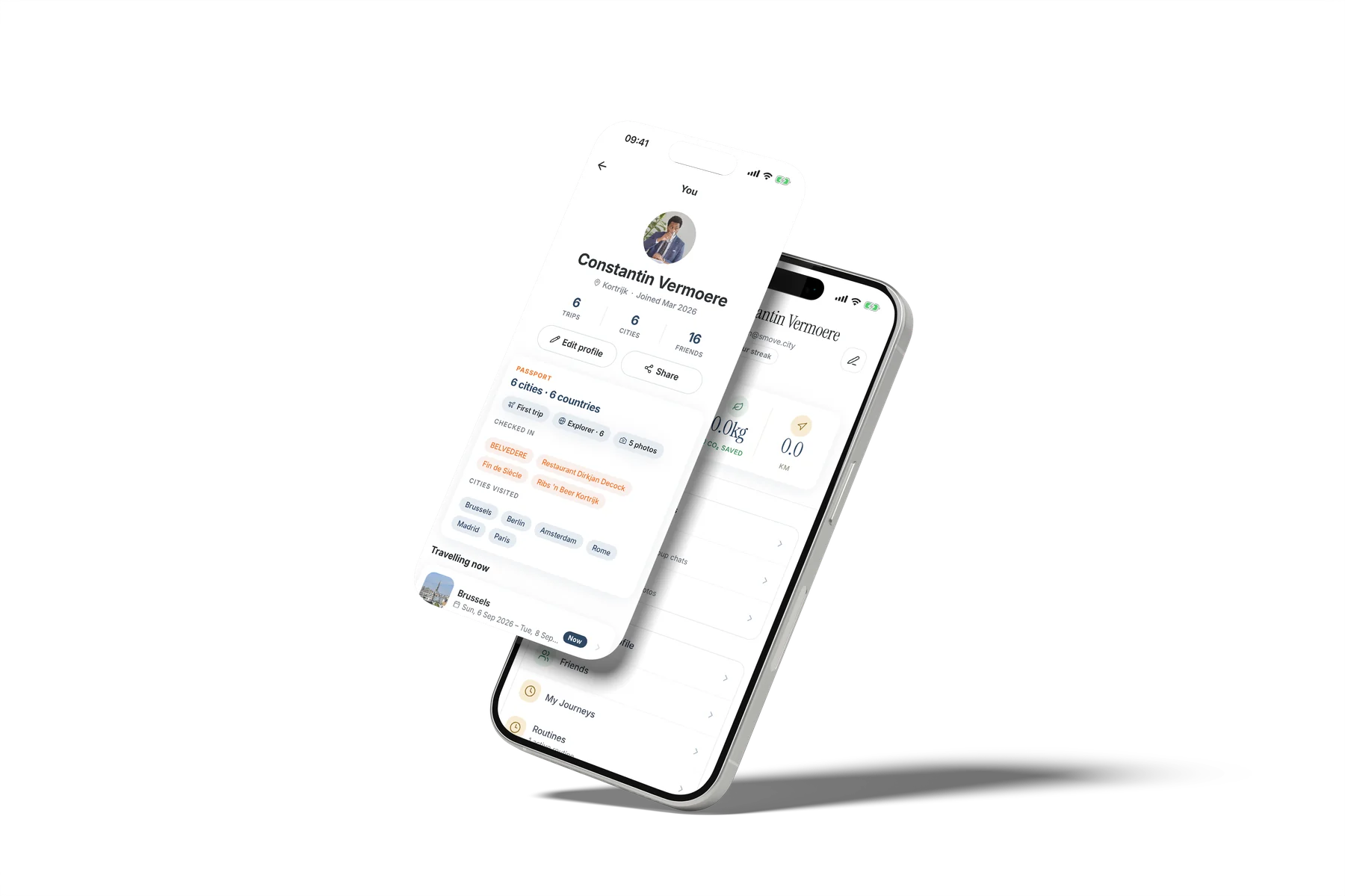 A floating phone showing the tour hub with an announcement