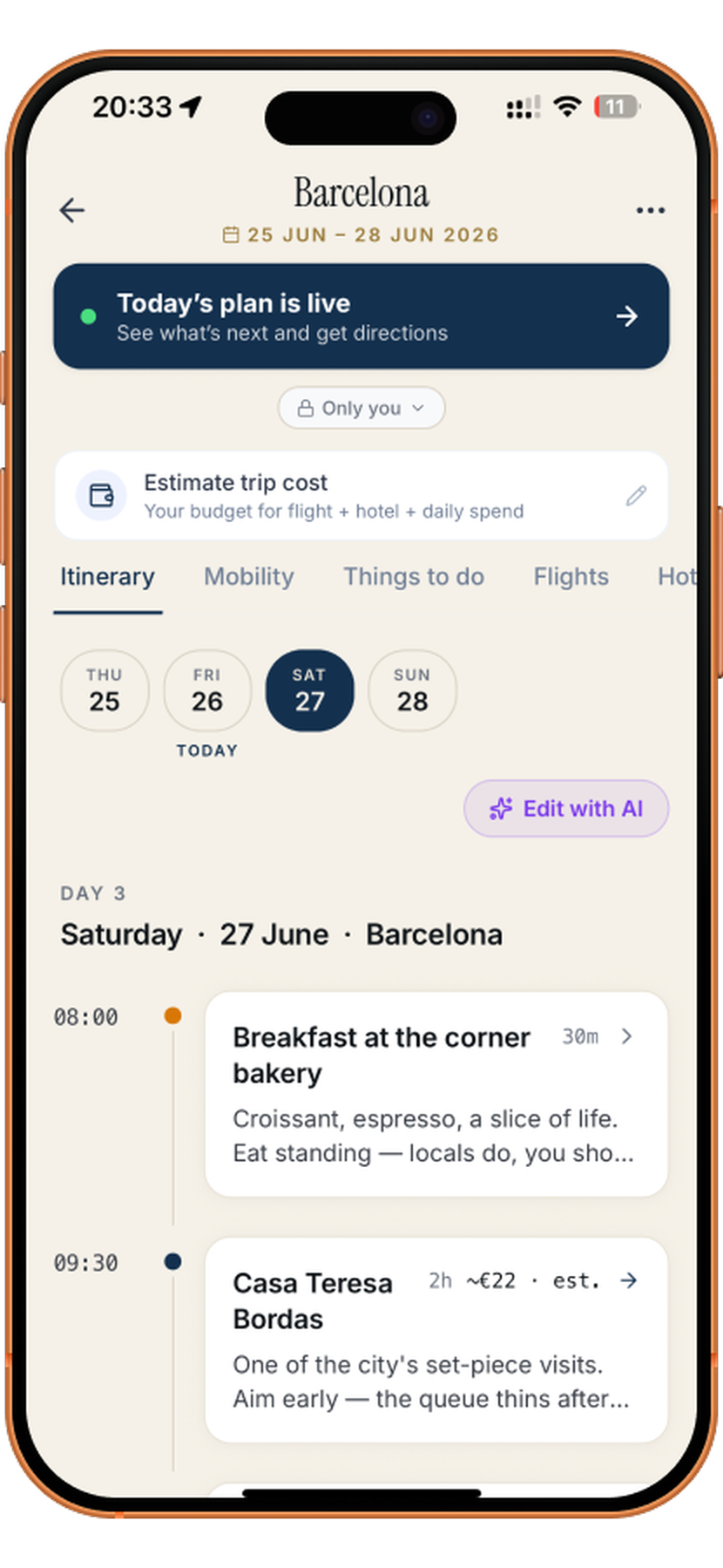 Barcelona editorial day-by-day itinerary with a breakfast plan and an Es Vedra sunset hike